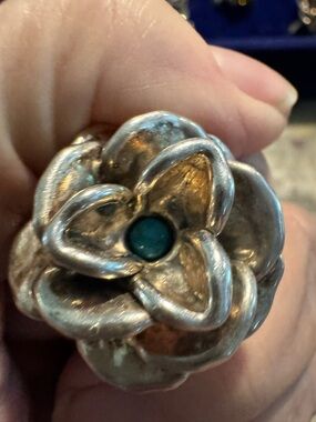 Floral Sterling Silver Ring with Turquoise center